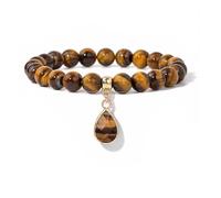 XINLIANYI 1 bracelet en perles en pierre naturelle en forme de goutte d'eau de 8 mm, onyx noir, œil de tigre, lapis-lazuli élastique pour homme et femme, 17cm, Acier inoxydable, Oxyde de zirconium