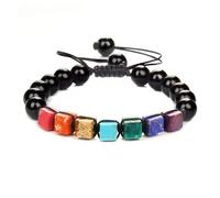 XINLIANYI 1 bracelet tressé réglable avec perles carrées 7 chakras pour homme, pierre verte, labradorite, fait à la main, Acier inoxydable, Zircone cubique
