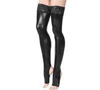 XINLIANYI Chaussettes longues à bout ouvert pour femme Bas de cuisse en dentelle Patchwork Bas de boîte de nuit 7XL, Noir , XL