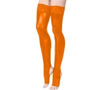 XINLIANYI Chaussettes longues à bout ouvert pour femme Bas de cuisse en dentelle Patchwork Bas de boîte de nuit 7XL, Orange, L