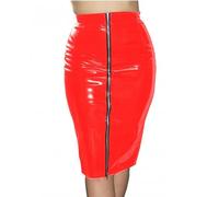 XINLIANYI Jupe mi-longue en cuir PVC pour femme avec fermeture éclair et taille haute, Rouge, 3XL