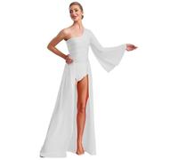 XINLIANYI Justaucorps patchwork en maille transparente fendue sur le côté pour femme