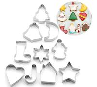 Xinlie Emporte Pieces Patisserie Moule en Biscuit de Biscuit de Type 3D de Noël créatif d'acier Inoxydable Moules Christmas Cookie Cutter Set pour Cuisson Fondant Cookies,Décorations De Gâteau(10 PCS)