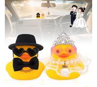 Xinlon 2 Pièces Canards de Mariage, Canards Qui Couinent pour Mariages, Jouets Canard Jaune Voiture Décoration, Mini Couple de Canards pour Cérémonie pour Cadeau de Mariage, Décoration de Fête