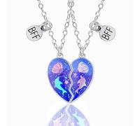 Xinlon 2 Pièces Collier Amitié Fille, Femme Chaine Dauphins Argent, Coeur Separable Pendentif Soeur Friend, Colliers magnétiques uniques BFF pour filles, Cœur lumineux, Meilleur Ami Cadeau D'anniversa