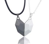 Xinlon 2 Pièces Collier de Couple Aimant Coeur, Puzzle Colliers Magnétiques Couples, Collier Couple Magnétique Coeur Yinyang pour Petit Ami Petite Amie Mari Femme Meilleur Ami