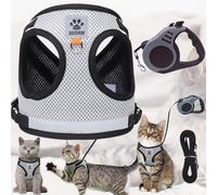 Xinlon 3 Pièces Laisse Harnais Chaton Réglable, Gilet de Sécurité Souple pour Chat, Anti-évasion Harnais Ajustable, Harnais et Laisses pour Chat Respirante Facile à Contrôler(M)