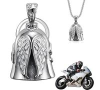Xinlon Clochette Moto Porte Bonheur Ailes d'ange, Guardian Bell en Acier Inoxydable, Porte-Clés Acier Inoxydable Moto avec Anneau Suspendu, Cloche d'esprit pour Motard,Bell Guardian Bell ou Porte Clés