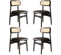 XINMAIZI Ensemble de 2/4/6 chaises de Salle à Manger en Bois,Chaise Cuir rembourrées,Pieds en Bois,avec Dossier en rotin,Style médiéval,pour Salon Cuisine Bureau Chambre Salle (Set of 4,Black)