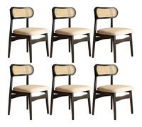 XINMAIZI Ensemble de 2/4/6 chaises de Salle à Manger en Bois,Chaise Cuir rembourrées,Pieds en Bois,avec Dossier en rotin,Style médiéval,pour Salon Cuisine Bureau Chambre Salle (Set of 6,Beige)