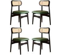 XINMAIZI Ensemble de 2/4/6 chaises de Salle à Manger en Bois,Chaise Cuir rembourrées,Pieds en Bois,avec Dossier en rotin,Style médiéval,pour Salon Cuisine Bureau Chambre Salle (Set of 4,Green)