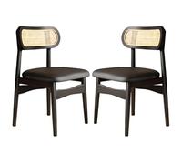 XINMAIZI Ensemble de 2/4/6 chaises de Salle à Manger en Bois,Chaise Cuir rembourrées,Pieds en Bois,avec Dossier en rotin,Style médiéval,pour Salon Cuisine Bureau Chambre Salle (Set of 2,Black)