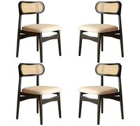 XINMAIZI Ensemble de 2/4/6 chaises de Salle à Manger en Bois,Chaise Cuir rembourrées,Pieds en Bois,avec Dossier en rotin,Style médiéval,pour Salon Cuisine Bureau Chambre Salle (Set of 4,Beige)