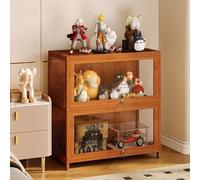 XINMAIZI Petite vitrine Transparente, à 2/3/4/5 Niveaux avec Portes, multifonctionnelle, Anti-poussière et Robuste, idéale pour Les Objets de Collection, Les Jouets (Walnut,2 Tier - L60*W32*H73CM)