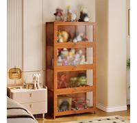 XINMAIZI Petite vitrine Transparente, à 2/3/4/5 Niveaux avec Portes, multifonctionnelle, Anti-poussière et Robuste, idéale pour Les Objets de Collection, Les Jouets (Walnut,4 Tier - L60*W32*H140CM)