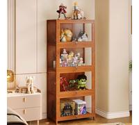 XINMAIZI Vitrine avec Portes en Acrylique,Armoire à curiosités de 1 à 5 Niveaux en Bambou étagère de Rangement de Jouets de Collection pour Salon (Brown 27.55in,Four Tier)