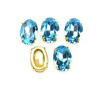 XINMILI Choupee Lot de 36 strass ovales en verre K9 à coudre à dos plat avec monture dorée (10 x 14 mm, aigue-marine)