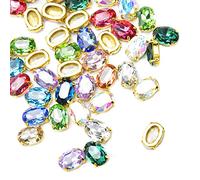 XINMILI Choupee Lot de 36 strass ovales en verre K9 à coudre à dos plat avec monture dorée (10 x 14 mm, mixte)