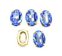 XINMILI Choupee Lot de 36 strass ovales en verre K9 à coudre à dos plat avec monture dorée (10 x 14 mm, bleu)
