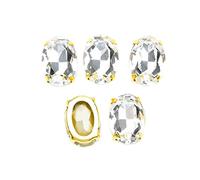 XINMILI Choupee Lot de 36 strass ovales en verre K9 à coudre à dos plat avec monture dorée (10 x 14 mm, cristal)