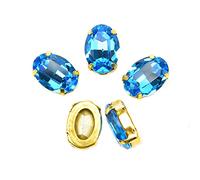 XINMILI Choupee Lot de 36 strass ovales en verre K9 à coudre à dos plat avec monture dorée (13 x 18 mm, aigue-marine)