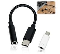 XINML Adaptateur USB C vers Jack 3,5 mm Audio DAC Haute Fidélité, Lot de 2 (Noir Tressé + Blanc Mini), Dongle Type C pour Smartphones et Tablettes sans Prise Jack, Supporte Appels et Musique
