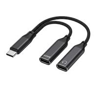 XINML USB C Splitter 1 in 2 PD60W, Adaptateur Audio Type C Et Dongle De Charge, Câble Y Double pour Casque Numérique, Tablette, Smartphone, Ordinateur Portable, Noir