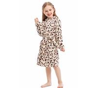 XINNE Filles Garçons à Capuche Peignoir Animal Pyjamas Unisexe Bébé Enfants Robe de Chambre Flanelle Vêtements De Nuit Taille 100 Marron Leopard