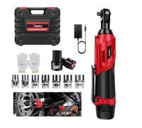 Xinng Kit de Clé à Cliquet électrique Sans Fil 12V 3/8" avec 2 Batteries de 1500mAh, Chargeur, 7 Douilles, Gants,rouge