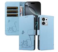 XINNI Étui pour Oppo A6 Pro 5G, Housse de Portefeuille Cuir PU Relief Papillon Chat Couqe, SkyBlue