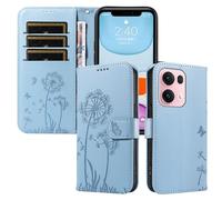 XINNI Étui pour Oppo Reno 13 Pro 5G, Housse de Portefeuille Cuir PU Relief Papillon Pissenlit Couqe, SkyBlue