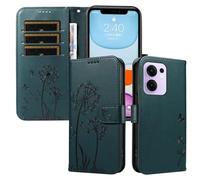 XINNI Étui pour Oppo Reno 13F 5G/Reno 13 FS 5G, Housse de Portefeuille Cuir PU Relief Papillon Pissenlit Couqe, Vert foncé