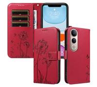XINNI Étui pour Vivo V50 Lite 4G/V50 Lite 5G, Housse de Portefeuille Cuir PU Relief Papillon Pissenlit Couqe, Rouge