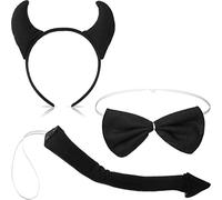 Xinnun 3 Pièces Accessoires de Costume de Diable d'Halloween Bandeau de Corne de Diable Queue Noeud Papillon pour Femme Cosplay Costume Déguisement de Fête Carnaval (Noir, Style Frais)