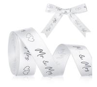 Xinnun Ruban de Mariage 4,5 m x 15 mm Décoration de Mariage Mr & Mrs Ruban Satin en Polyester pour Cadeau Emballage Voitures Ballons Nœuds Bouquets de Mariée Gâteau DIY Artisanat(Argent)