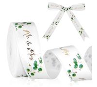 Xinnun Ruban de Mariage d'Eucalyptus Mr & Mrs 4,5 m x 15 mm pour Cadeaux Ruban Décoratif pour Décorations Faire-Part de Mariage Bouquets de Mariée DIY