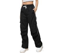Xinor Pantalon cargo large pour femme Y2k Pantalon taille haute Wide Leg Parachute Pants avec poches Baggy Streetwear Casual