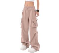 Xinor Pantalon cargo Y2k pour femme - Taille haute - Pantalon baggy parachute avec poches - Pantalon large - Pantalon streetwear - Pantalon de loisirs, L