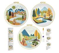 Xinpinzhou 3pcs Kit Broderie Debutant Paysage, Kit Canvas Canevas et Broderie Point de Croix Débutant Enfant Complet Pré Imprimé Compté Moderne avec Fils Embroidery Set Adulte Easy Facile