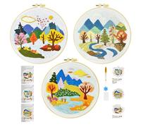 Xinpinzhou 3pcs Kit Broderie Debutant Paysage, Kit Canvas Canevas et Broderie Point de Croix Débutant Enfant Complet Pré Imprimé Compté Moderne avec Fils Embroidery Set Adulte Easy Facile