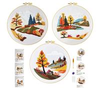 Xinpinzhou 3pcs Kit Broderie Debutant Paysage, Kit Canvas Canevas et Broderie Point de Croix Débutant Enfant Complet Pré Imprimé Compté Moderne avec Fils Embroidery Set Adulte Easy Facile