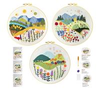 Xinpinzhou 3pcs Kit Broderie Debutant Paysage, Kit Canvas Canevas et Broderie Point de Croix Débutant Enfant Complet Pré Imprimé Compté Moderne avec Fils Embroidery Set Adulte Easy Facile