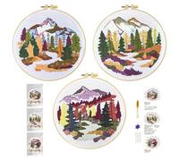 Xinpinzhou 3pcs Kit Broderie Debutant Paysage, Kit Canvas Canevas et Broderie Point de Croix Débutant Enfant Complet Pré Imprimé Compté Moderne avec Fils Embroidery Set Adulte Easy Facile
