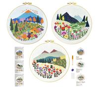 Xinpinzhou 3pcs Kit Broderie Debutant Paysage, Kit Canvas Canevas et Broderie Point de Croix Débutant Enfant Complet Pré Imprimé Compté Moderne avec Fils Embroidery Set Adulte Easy Facile