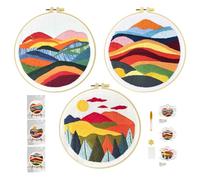 Xinpinzhou 3pcs Kit Broderie Debutant Paysage, Kit Canvas Canevas et Broderie Point de Croix Débutant Enfant Complet Pré Imprimé Compté Moderne avec Fils Embroidery Set Adulte Easy Facile