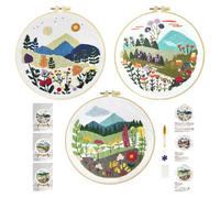 Xinpinzhou 3pcs Kit Broderie Debutant Paysage, Kit Canvas Canevas et Broderie Point de Croix Débutant Enfant Complet Pré Imprimé Compté Moderne avec Fils Embroidery Set Adulte Easy Facile