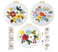 Xinpinzhou 3pcs Kit Broderie Debutant Paysage, Kit Canvas Canevas et Broderie Point de Croix Débutant Enfant Complet Pré Imprimé Compté Moderne avec Fils Embroidery Set Adulte Easy Facile