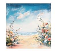 Xinpinzhou Broderie Point de Croix - 30x30 cm Canevas Kit Complet Adulte, 11CT Pré Imprimé Plage de Mer et Fleurs Modèle , Facile Loisirs Créatifs Set avec Fils Pour Activité Manuelle Debutant