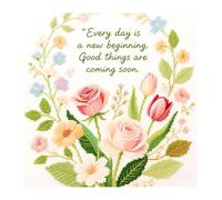 Xinpinzhou Broderie Point de Croix - 30x30 cm Canevas Kit Complet Adulte, 11CT Pré Imprimé Quotes & Flowers Modèle , Facile Loisirs Créatifs Set avec Fils Pour Activité Manuelle Debutant