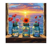 Xinpinzhou Broderie Point de Croix - 36x36 cm Canevas Kit Complet Adulte, 11CT Pré Imprimé Quotes & Mer Modèle , Facile Loisirs Créatifs Set avec Fils Pour Activité Manuelle Debutant